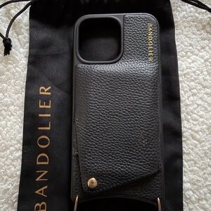 Bandolier Black Leather Phone Case with Gold Accents